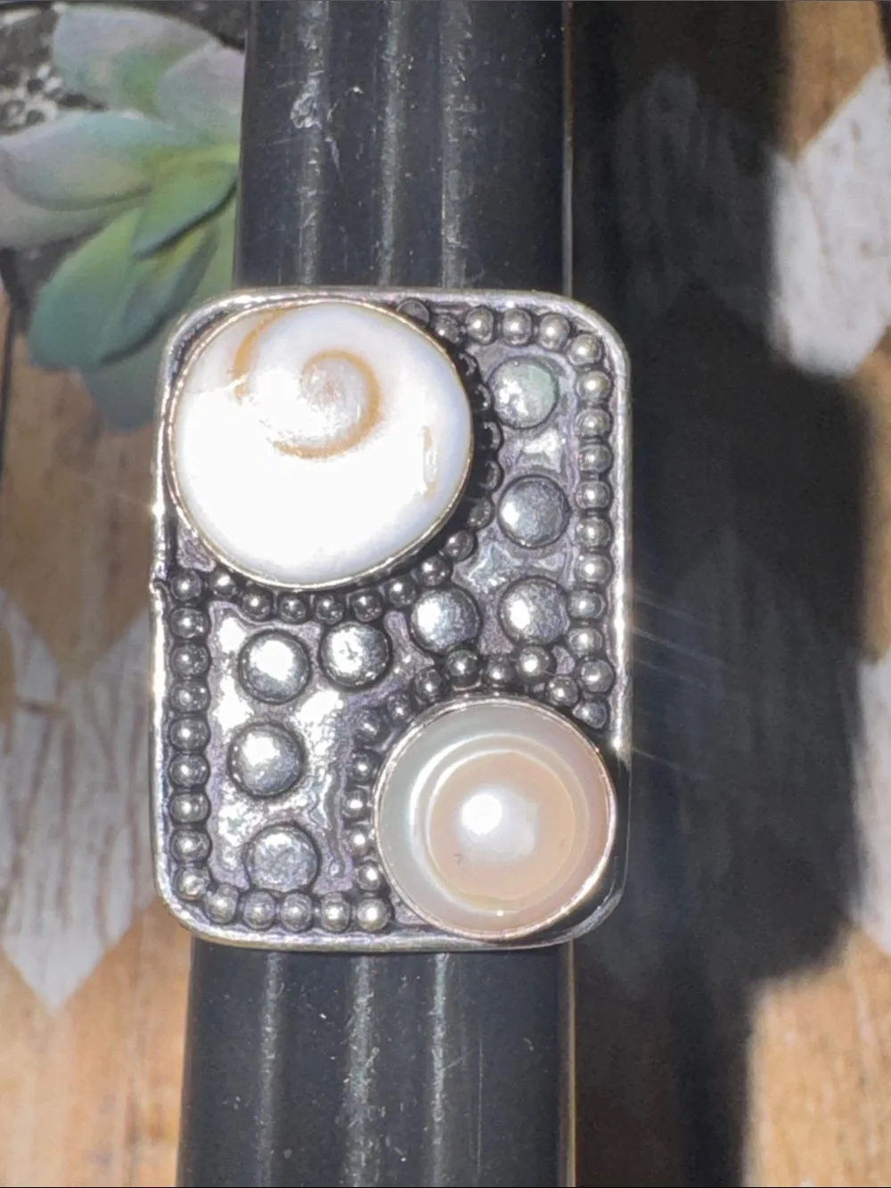 Silver Shell & Pearl Accent Ring